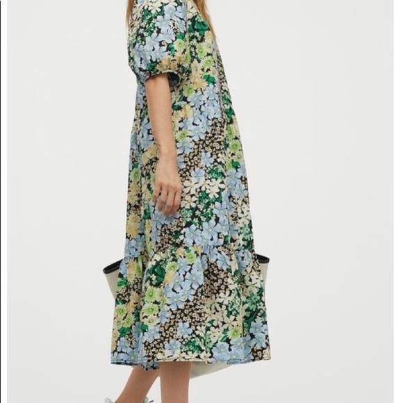 NWT Boho Floral Puff-sleeved Midi Dress sz L - Picture 3 of 13
